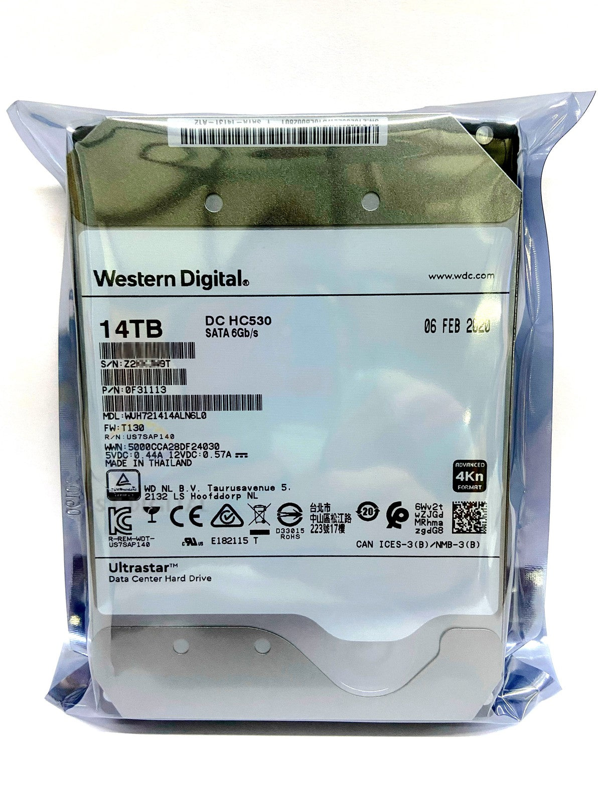 WD WUH721414ALN6L0 14TB 4Kn SATA Ultrastar DC HC530 3.5 6Gb/s 0F31113 Hard Drive