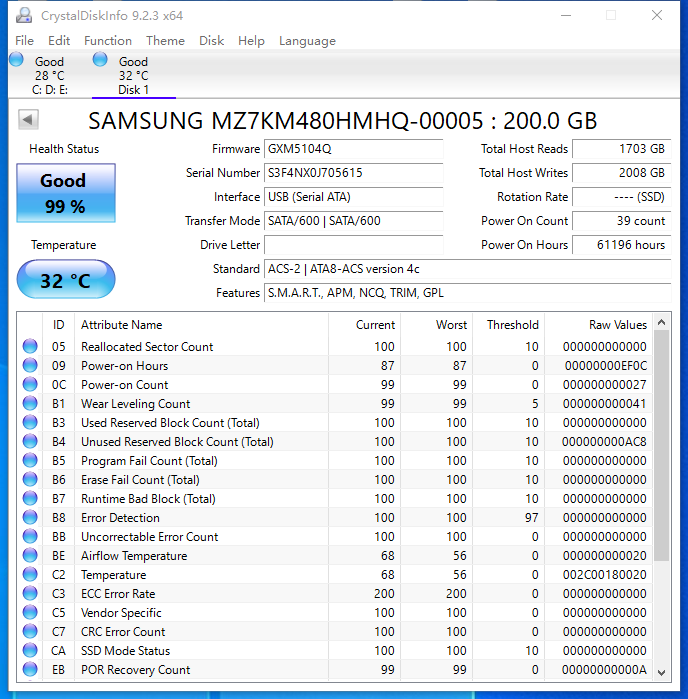 Samsung MZ-7KM480N SM863a 480GB 2.5" SATA 6Gb/s MZ7KM480HMHQ Solid State Drive