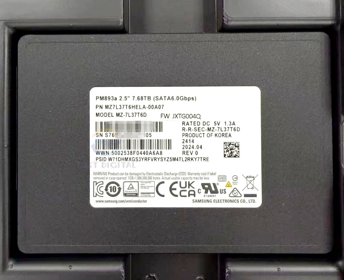 MZ-7L37T6D Samsung PM893a 2.5'' 7.68TB SSD SATA 6.0Gbps MZ7L37T6HELA-00A07 New