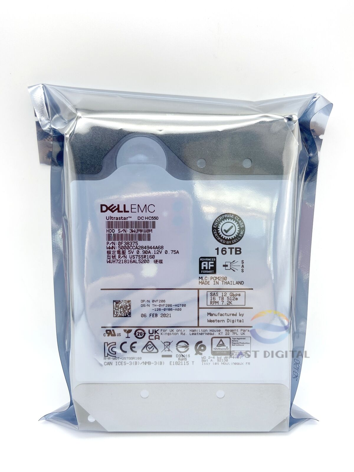 Dell 0VF206 16TB SAS 512e7.2K 3.5" 12Gb/s Enterprise HDD WUH721816AL5200 R740