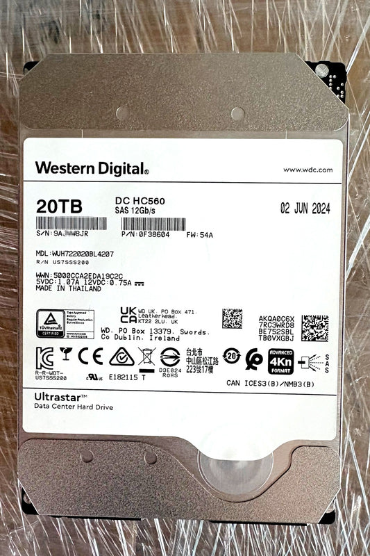 WD Ultrastar DC HC560 20TB SAS 3.5" Enterprise WUH722020BL4207 12Gbs Hard Drive