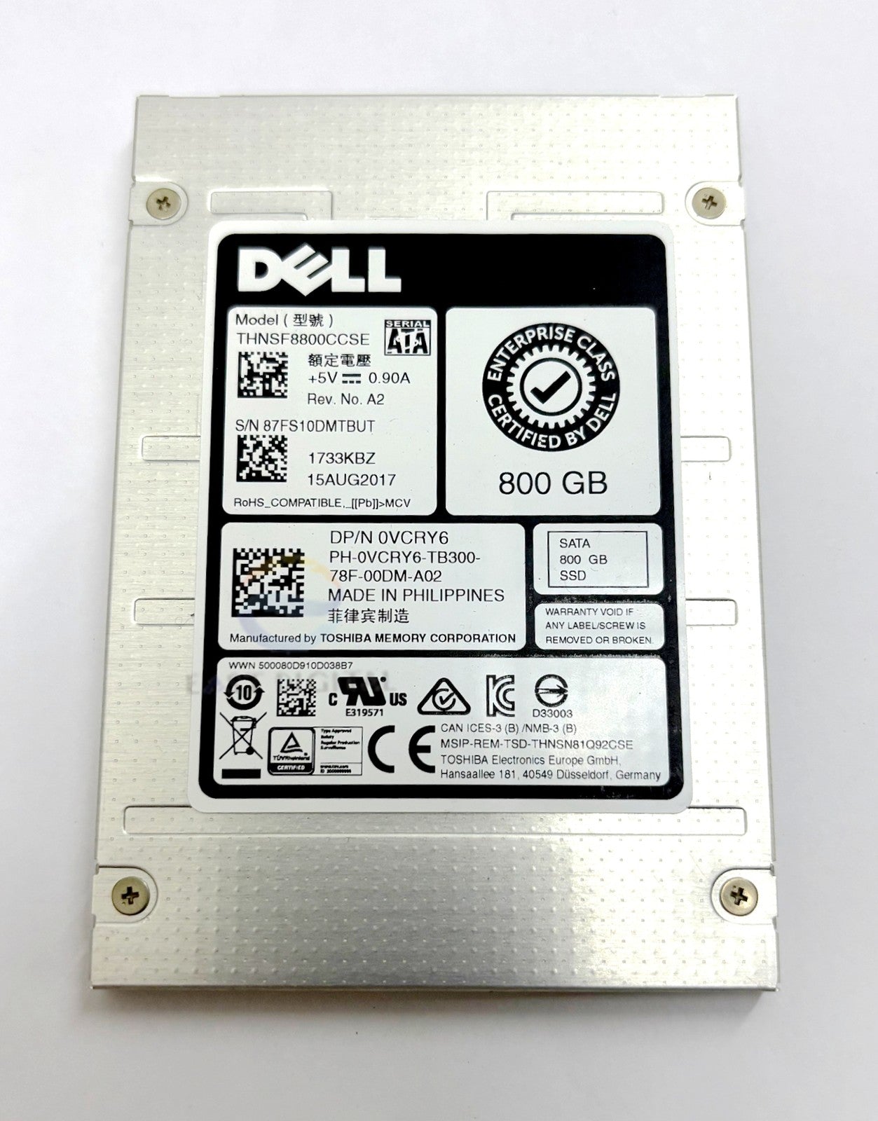 DELL 0VCRY6 THNSF8800CCSE 800GB 2.5" SATA 6Gbs Enterprise Solid State Drive