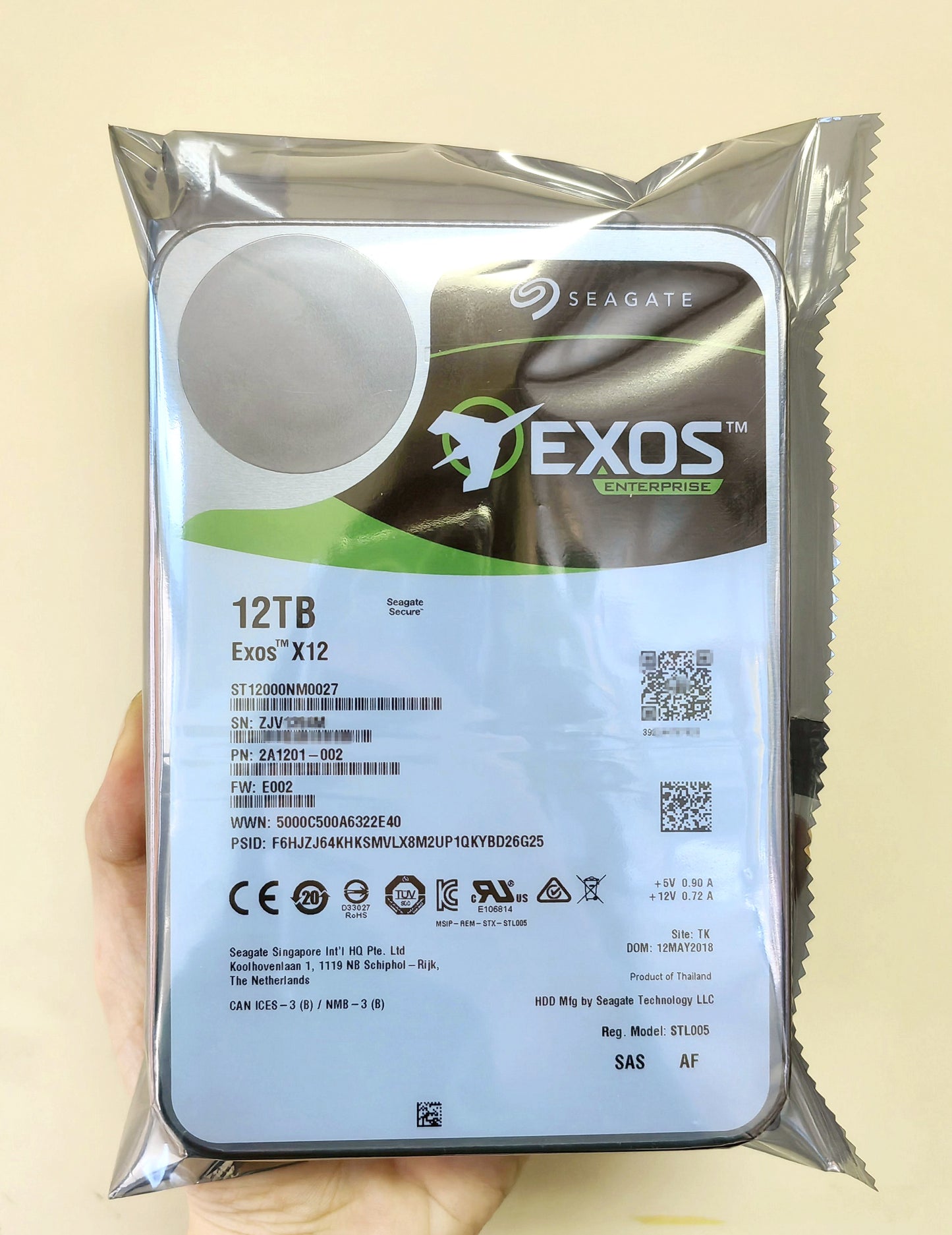 Seagate ST12000NM0027 12TB Exos X12 12Gb/s SAS 3.5" 7.2K 256MB Hard Drive