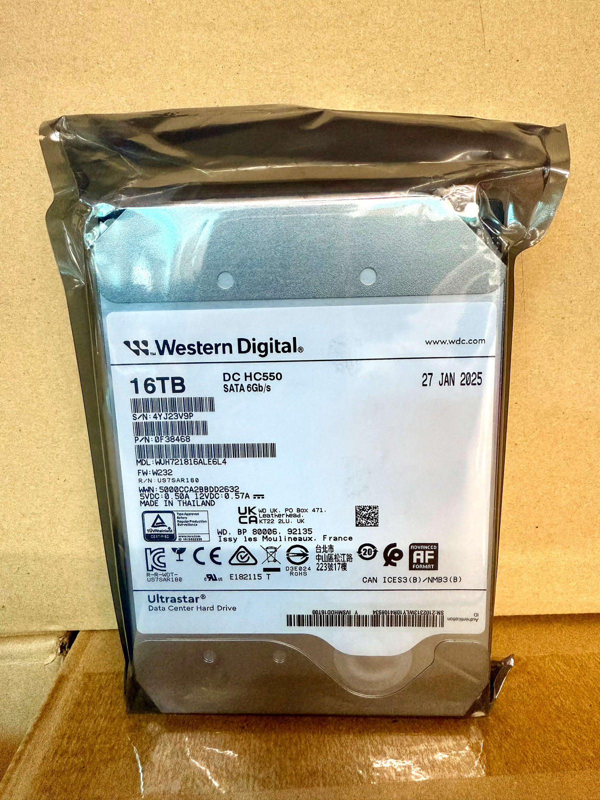 Disco Duro Western Digital Ultrastar DC HC550 16TB SAS - 7200 RPM, 512MB Cache, Para Servidores Y Centros De Datos
