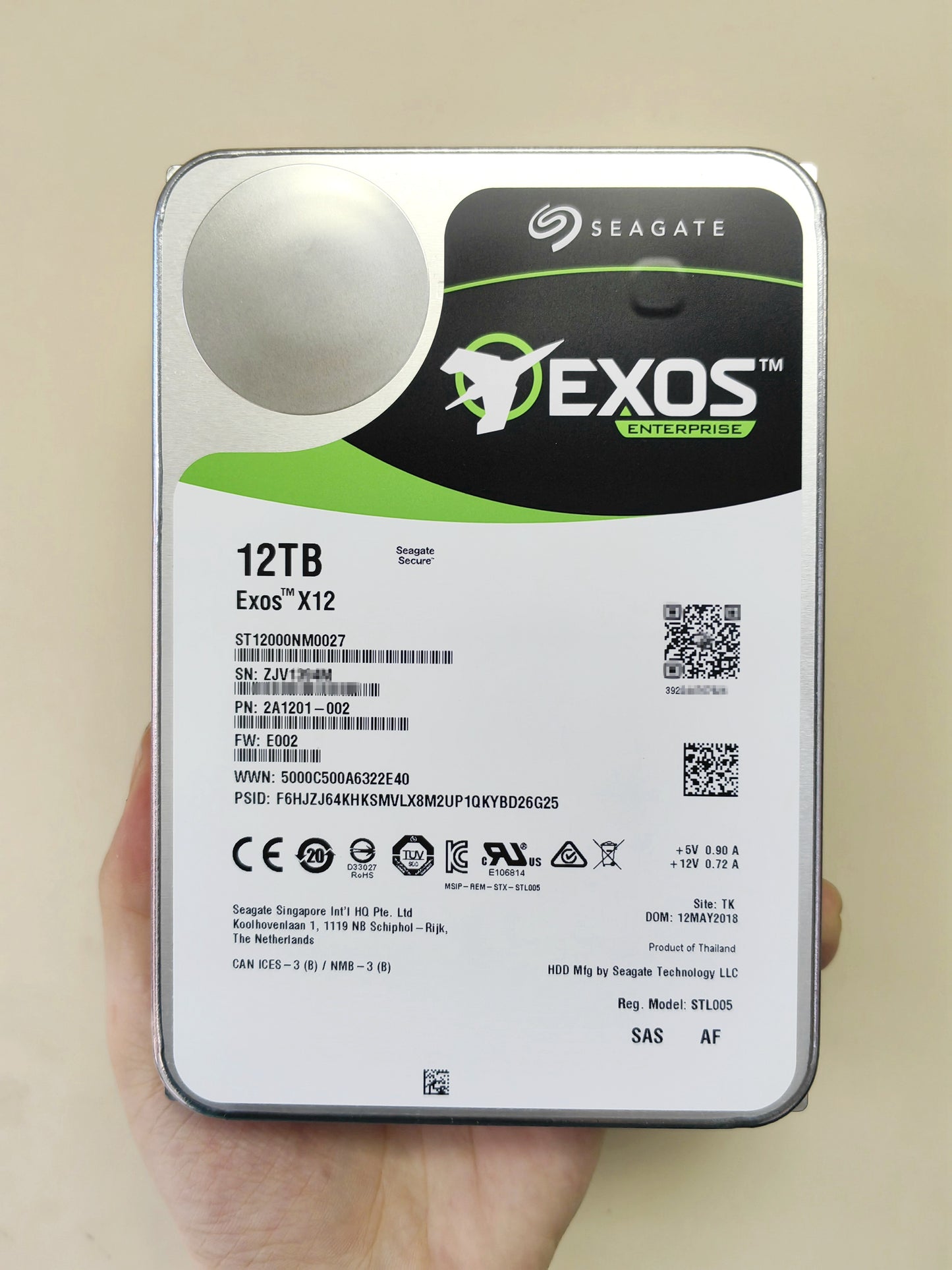 Seagate ST12000NM0027 12TB Exos X12 12Gb/s SAS 3.5" 7.2K 256MB Hard Drive