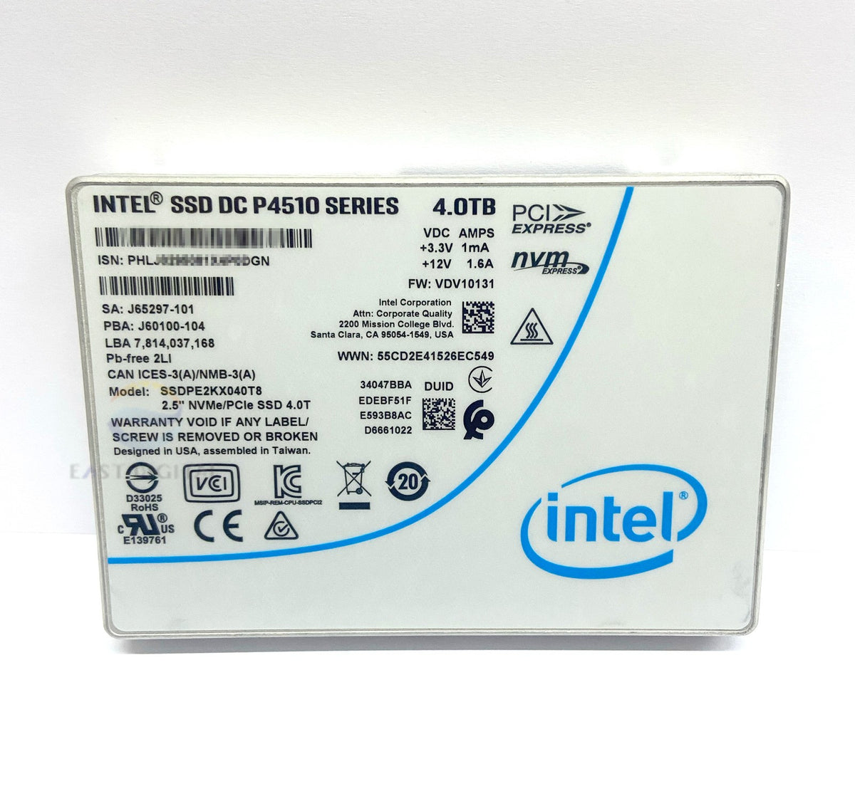 Intel SSDPE2KX040T8 P4510 4TB 2.5 U.2 PCIe NVMe Enterprise Solid State Drive 99%