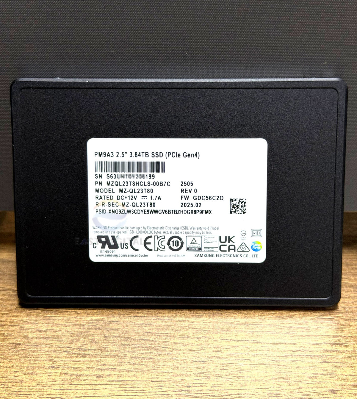 Samsung MZ-QL23T80 PM9A3 3.84TB 2.5'' U.2 PCIe Gen4 NVMe Enterprise SSD New