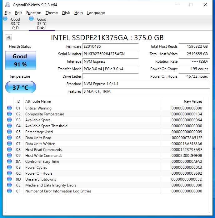 Intel Optane SSD DC SSDPE21K375GA P4800X 375GB PCIe NVMe 2.5" Internal SSD