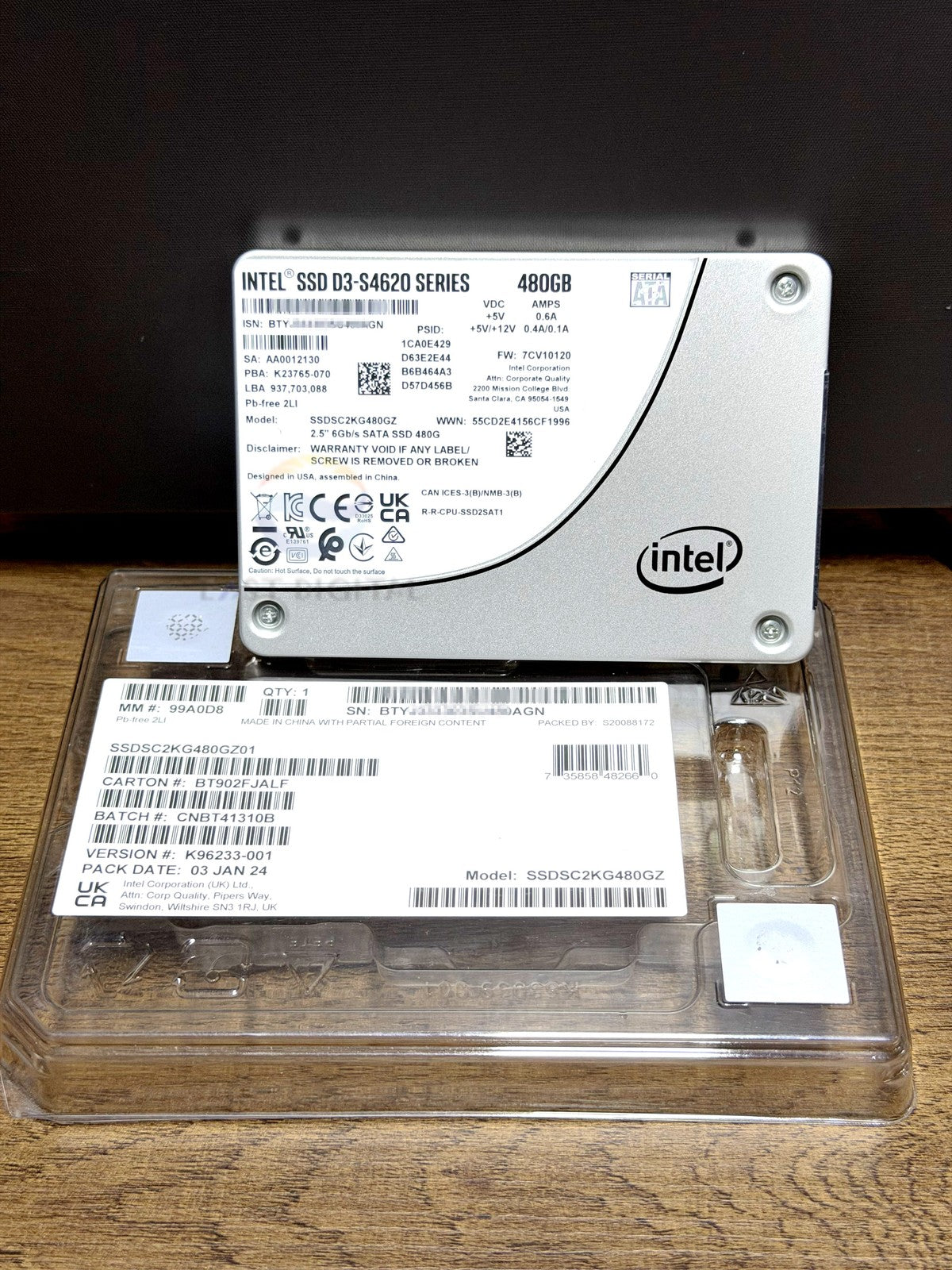 Intel SSDSC2KG480GZ D3-S4620 Series 480GB 2.5'' TLC 3D2 7mm SATA 6Gb/s SSD New