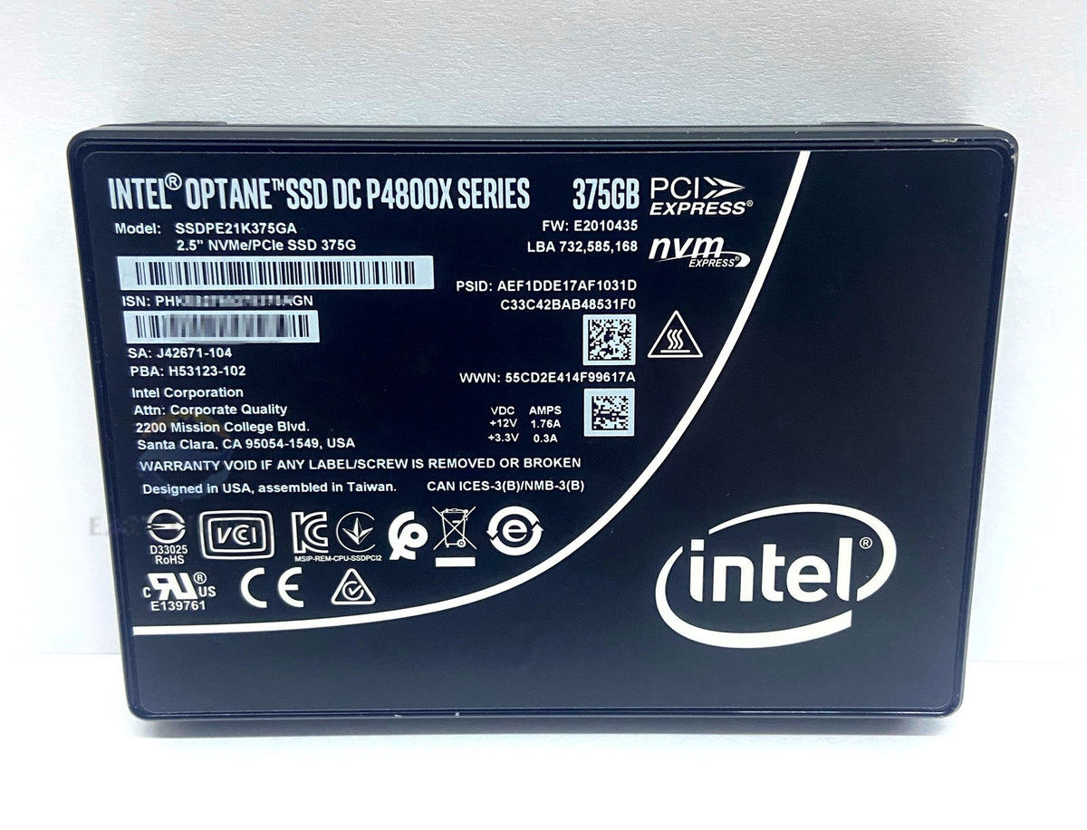 Intel Optane SSD DC SSDPE21K375GA P4800X 375GB PCIe NVMe 2.5" Internal SSD
