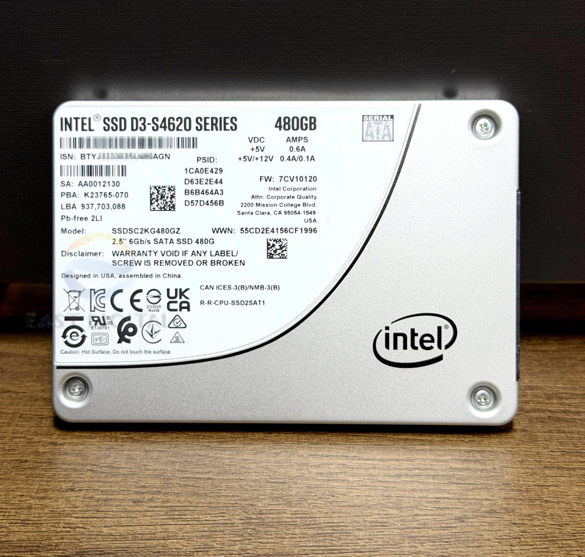 Intel SSDSC2KG480GZ D3-S4620 Series 480GB 2.5'' TLC 3D2 7mm SATA 6Gb/s SSD New