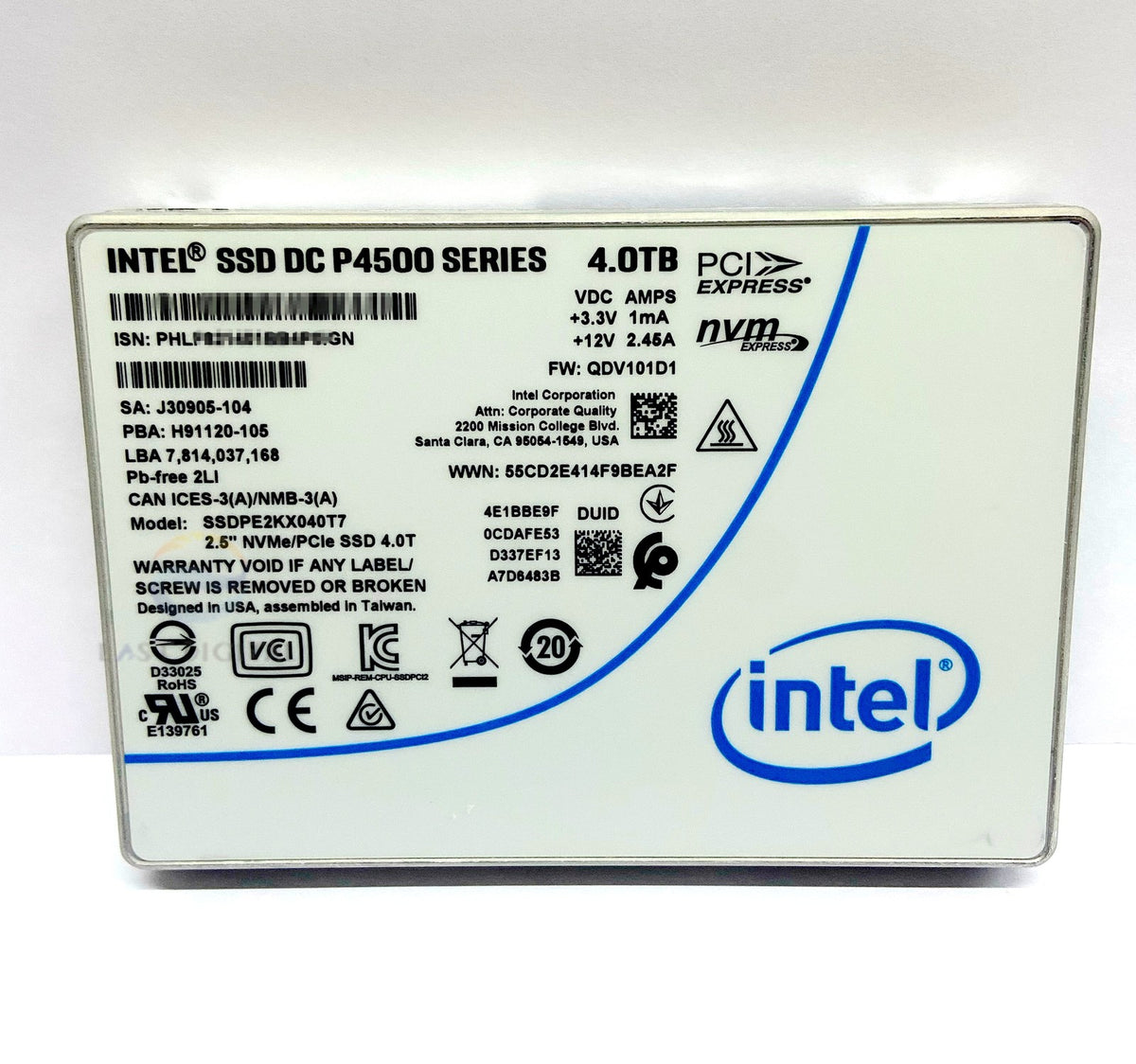 Intel SSDPE2KX040T7 P4500 4TB 2.5" U.2 PCIe NVMe Enterprise Solid State Drive