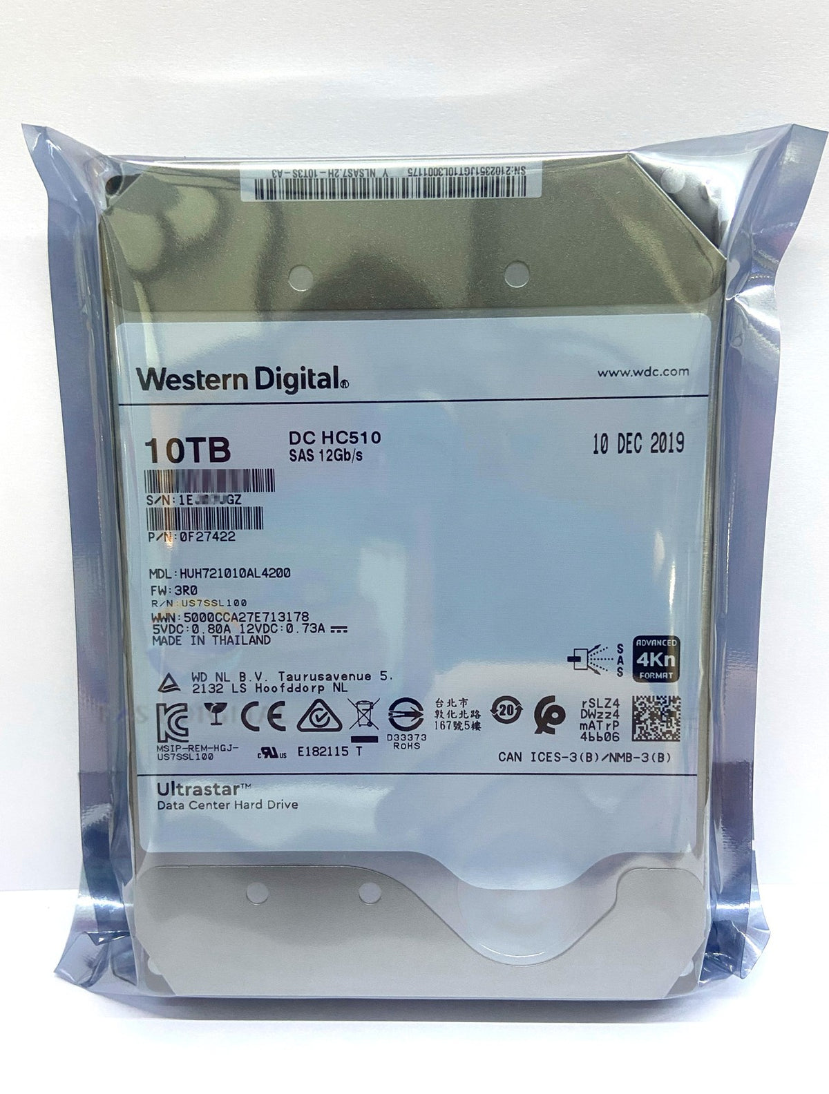 WD HUH721010AL4200 4Kn 10TB HC510 SAS 7200RPM 256MB 3.5" Enterprise Hard Drive