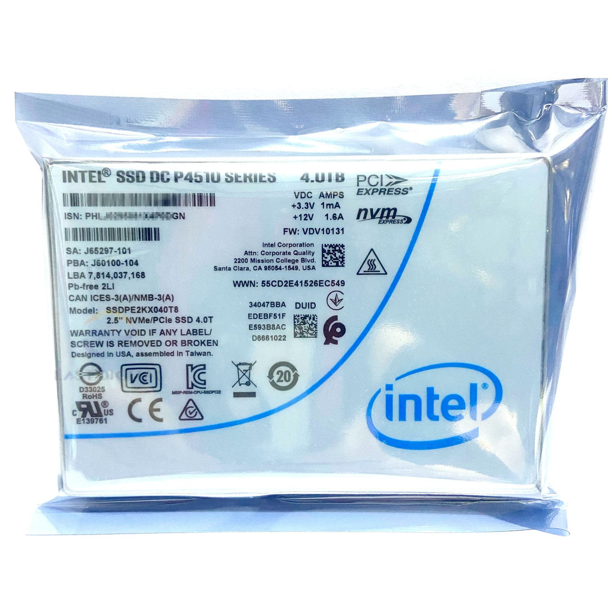 Intel SSDPE2KX040T8 P4510 4TB 2.5 U.2 PCIe NVMe Enterprise Solid State Drive 99%