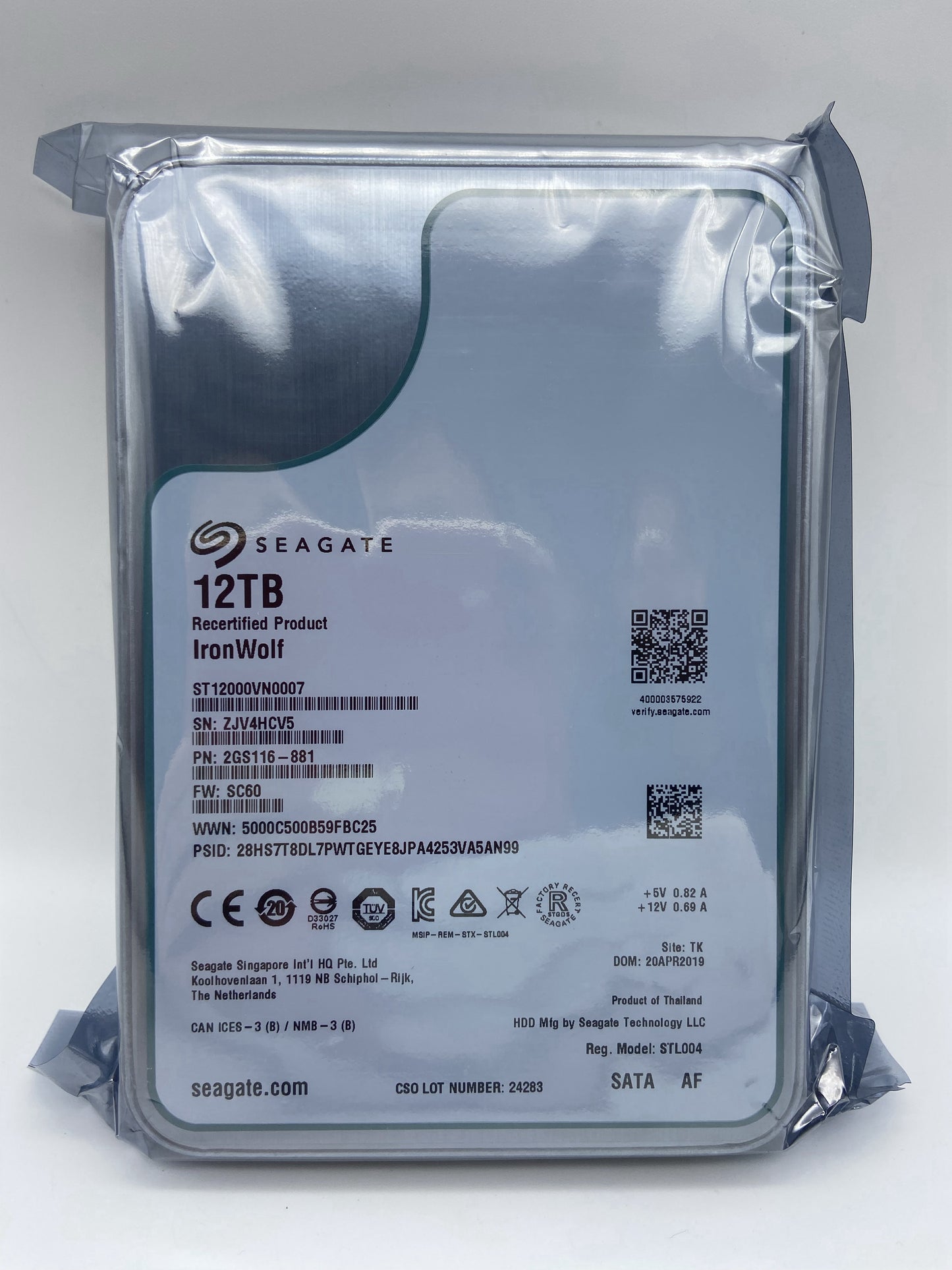 Seagate ST12000VN0007 12TB  IronWolf  256Mb Cache 7200RRM SATA  3.5" Hard Drive