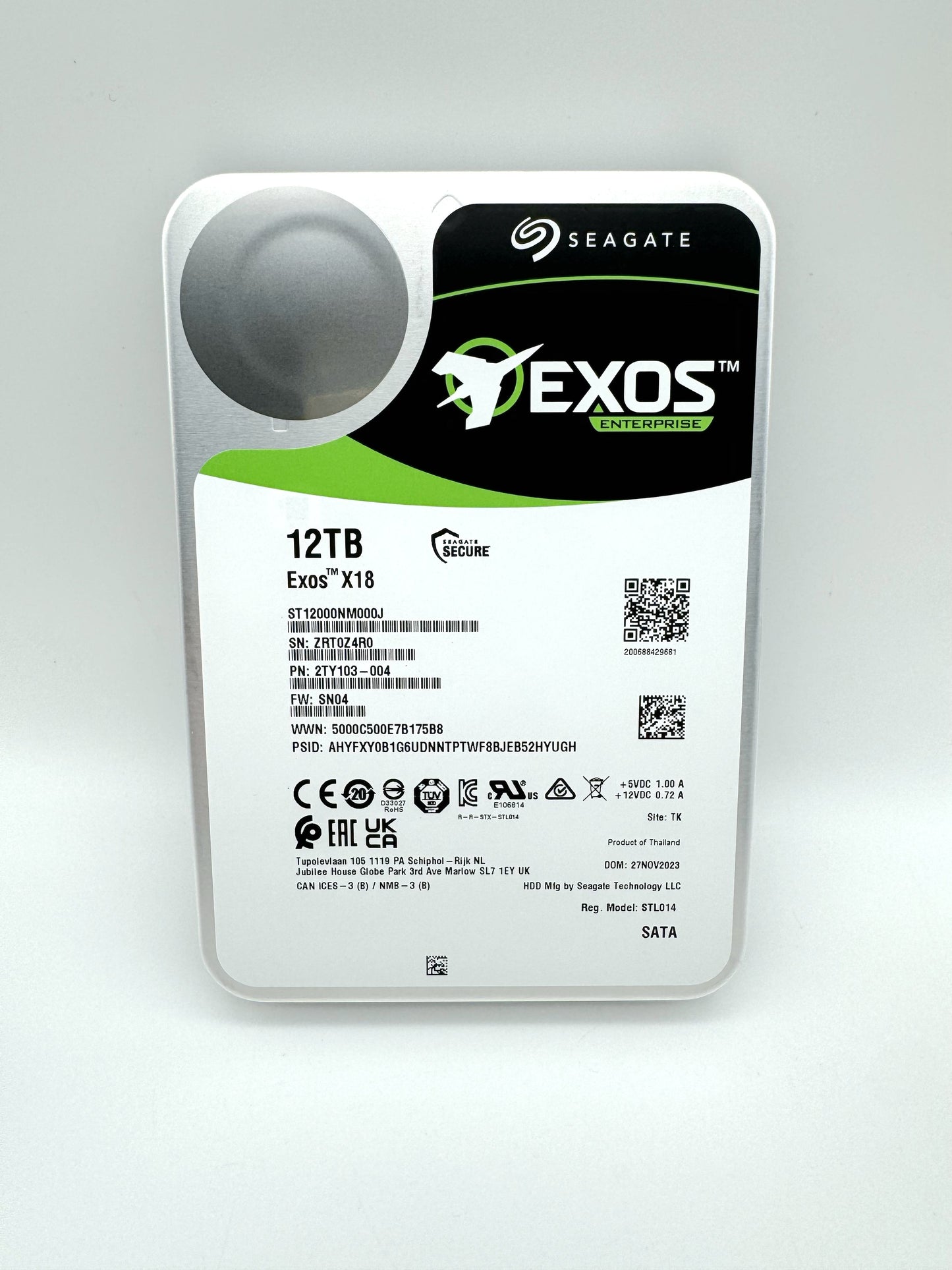 Seagate Exos X18 ST12000NM000J 12TB 3.5 256M Enterprise SATA Hard Drive