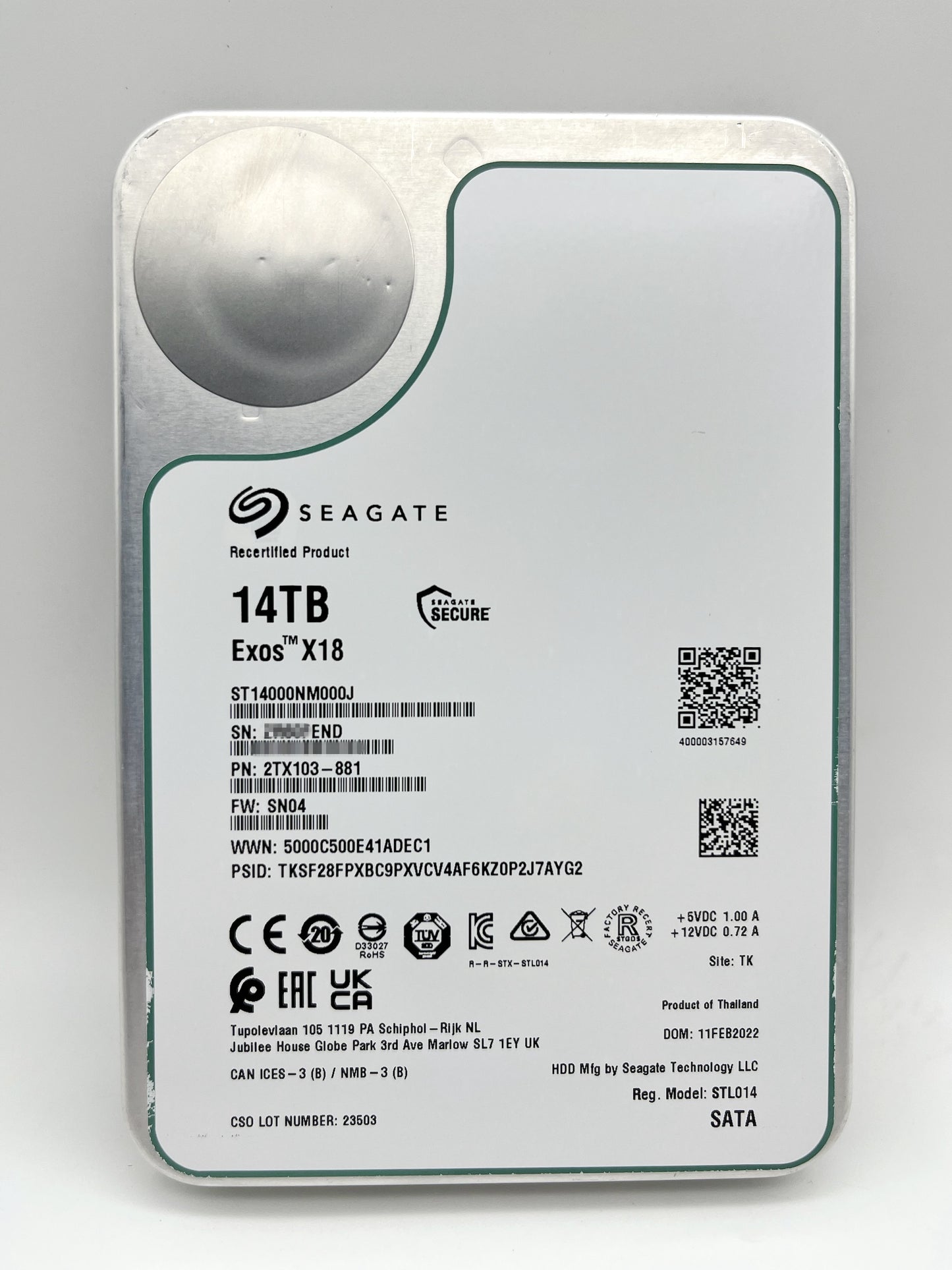 Seagate Exos 14TB ST14000NM000J 3.5 X18 256M Enterprise Internal SATA Hard Drive