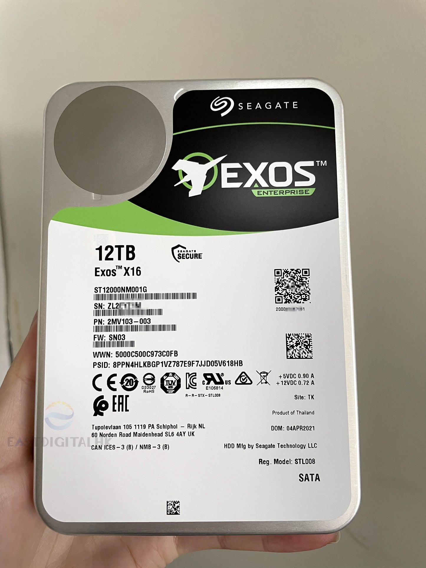 Seagate 12TB ST12000NM001G Exos X16 512E 3.5" SATA 6Gb/s Enterprise Hard Drive