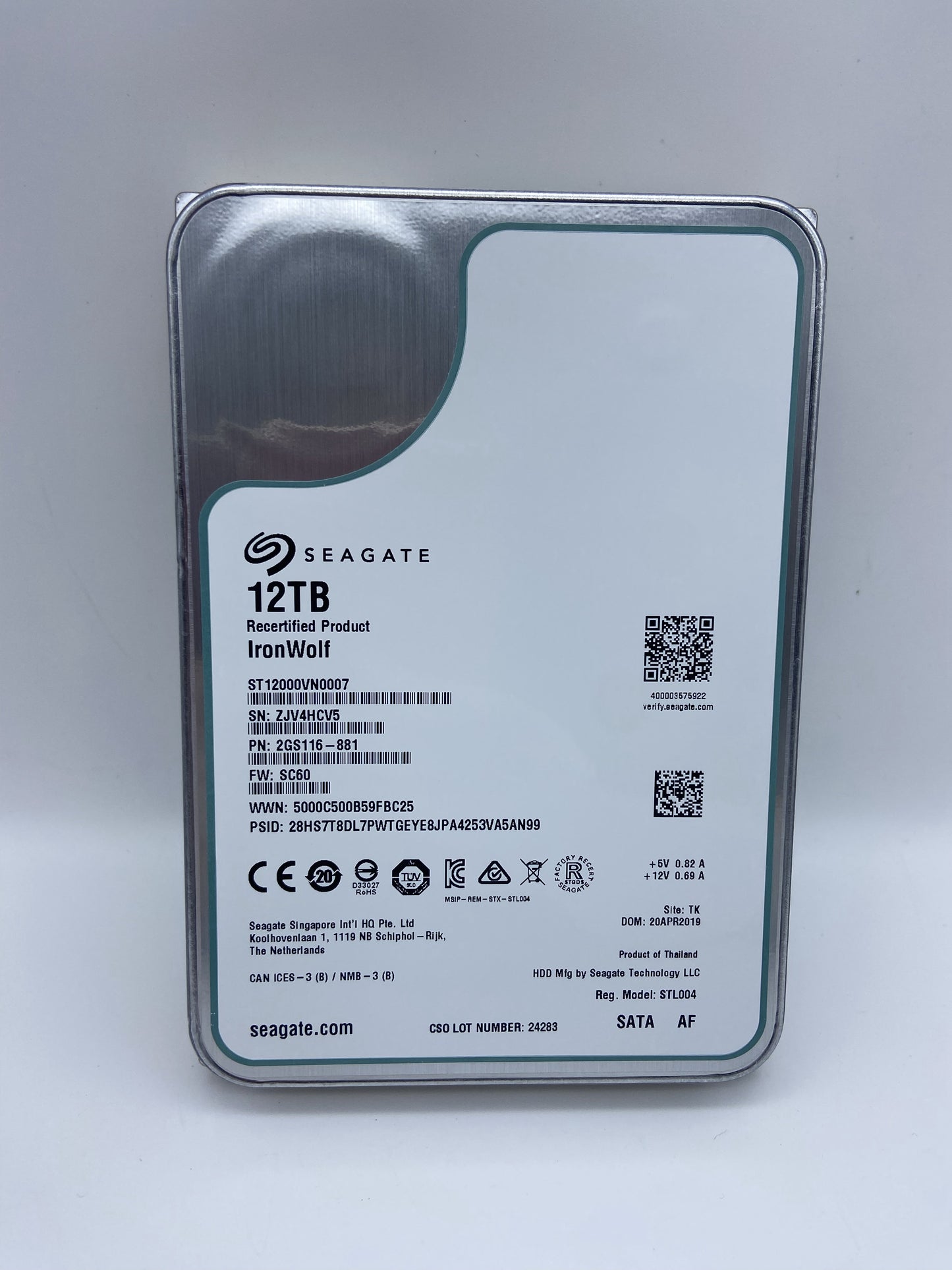 Seagate ST12000VN0007 12TB  IronWolf  256Mb Cache 7200RRM SATA  3.5" Hard Drive