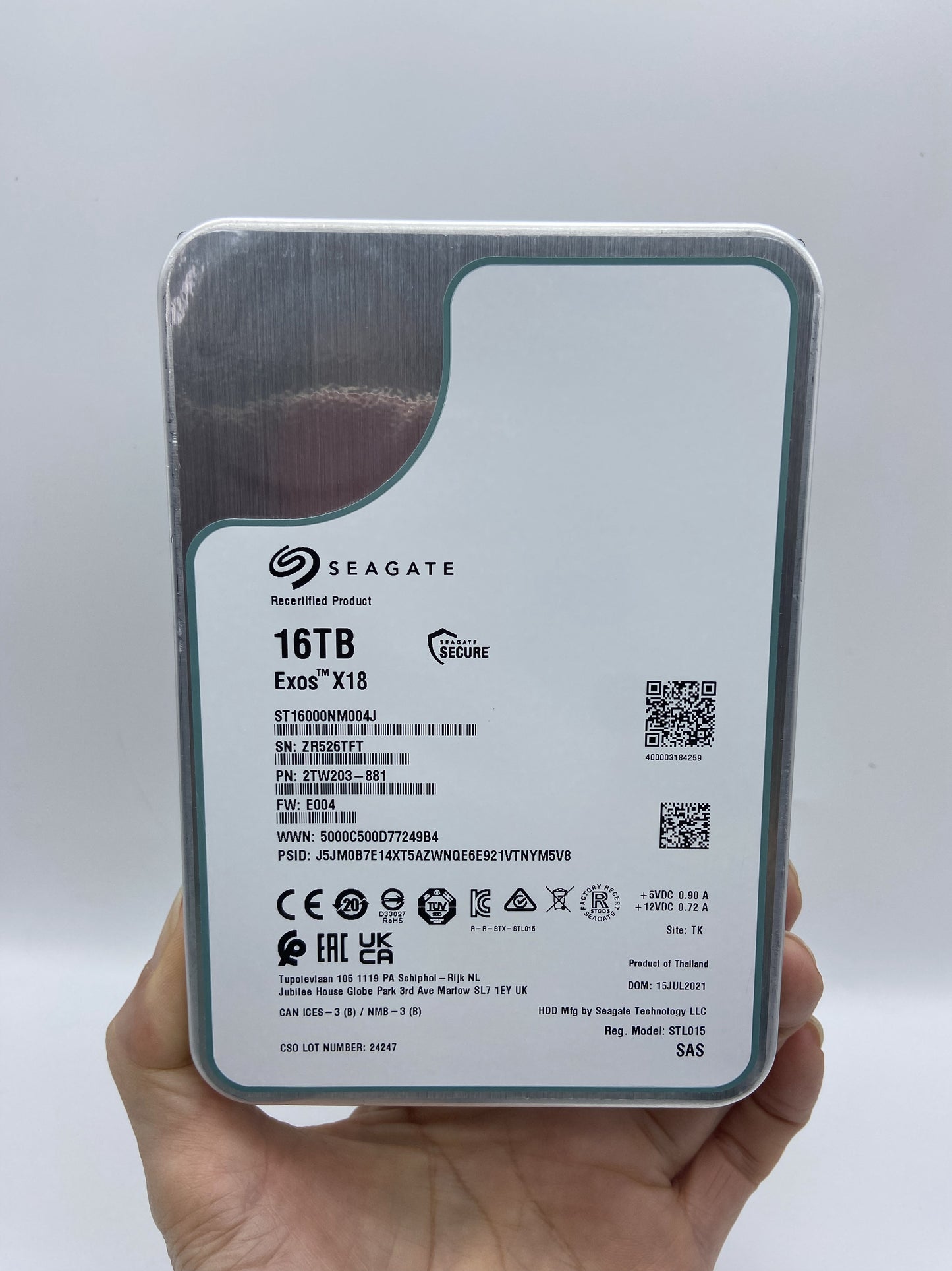 Seagate ST16000NM004J Exos X18 16TB SAS 12Gb/s Enterprise 7.2K 256MB Hard Drive