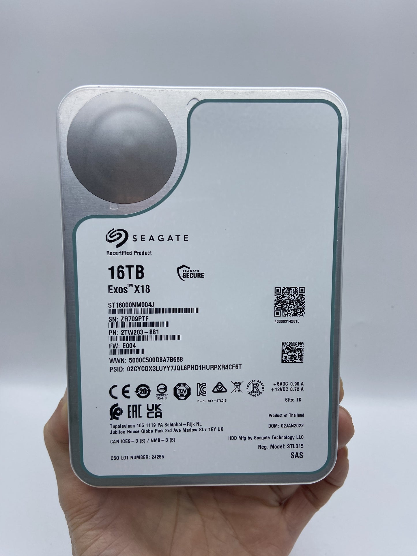 Seagate ST16000NM004J Exos X18 16TB SAS 12Gb/s Enterprise 7.2K 256MB Hard Drive