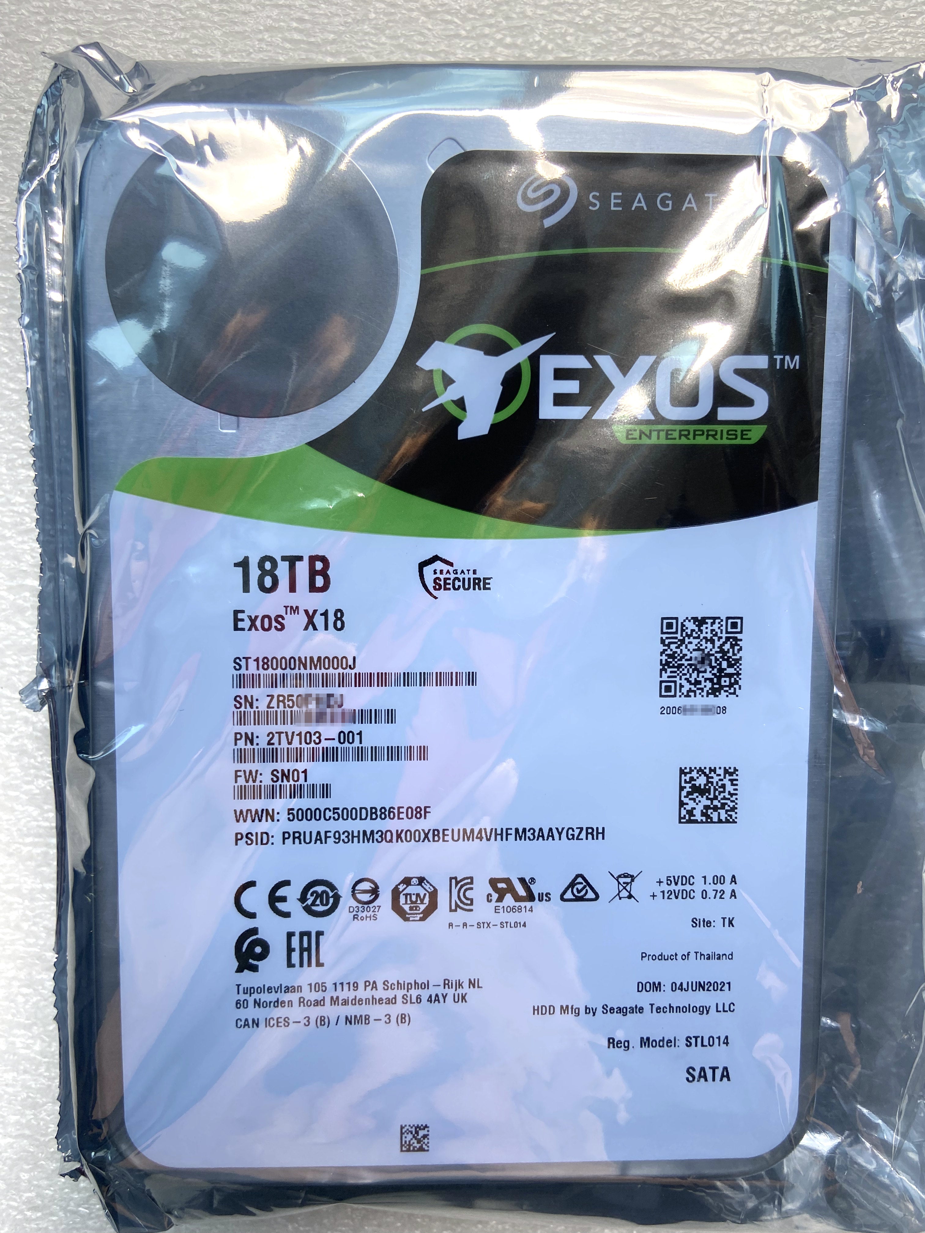 Seagate 18TB ST18000NM000J Exos X18 512e 4Kn 6Gb/s 256MB 3.5