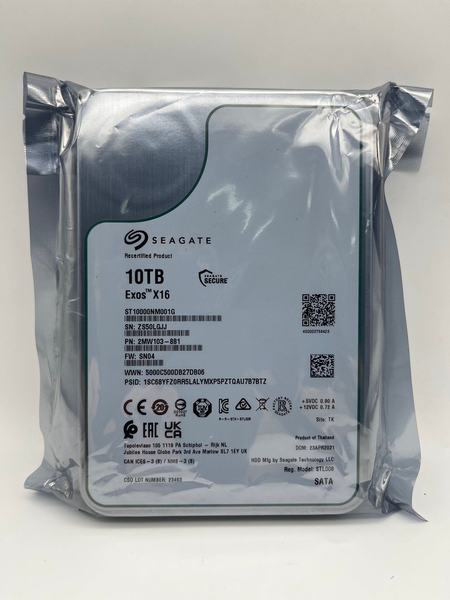 Seagate Exos 10TB ST10000NM001G 3.5 X16 256M Enterprise Internal SATA Hard Drive